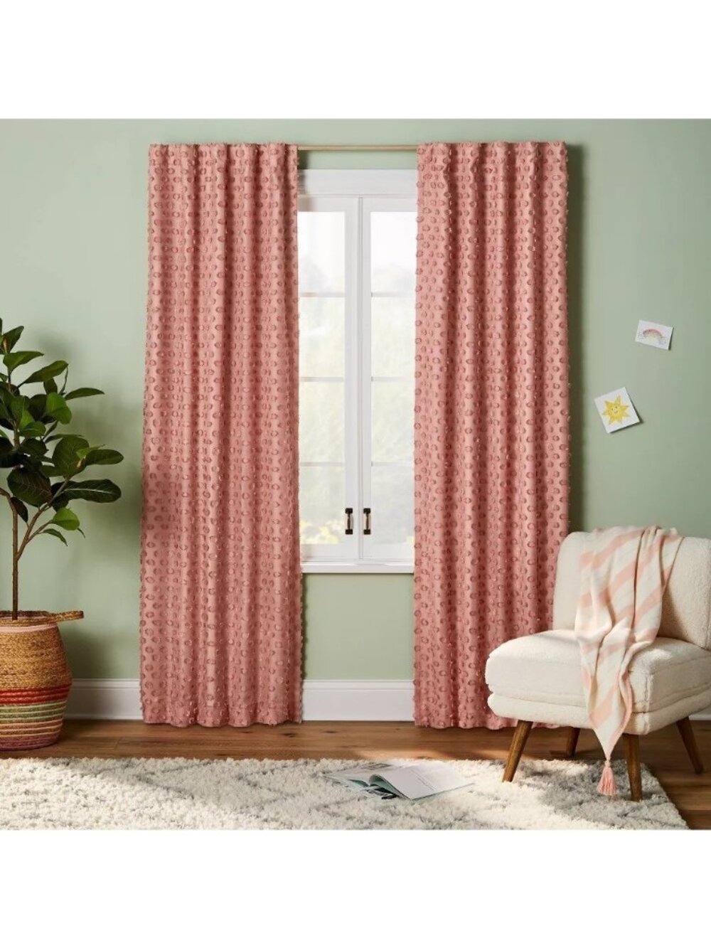 Pillowfort Rose Pink Clipped Dot Accent Blackout & Lined Curtain Panel 42" x 84"